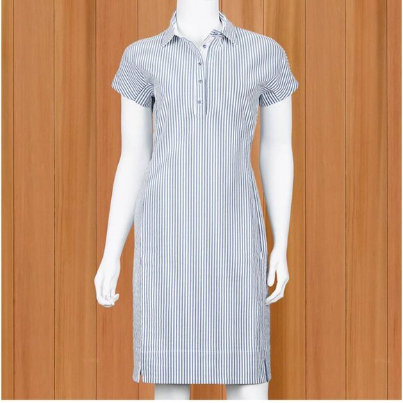 Renuar Blue and White Seersucker Dress - Picture 1 of 14